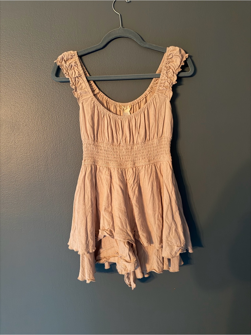Altar’d state gray Ruffled Smocked High-Low Mini romper